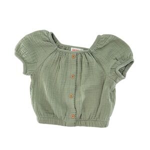 Cat & Jack Baby‎ Toddler Girls Green Gauze Puff Sleeve Button Top 18M